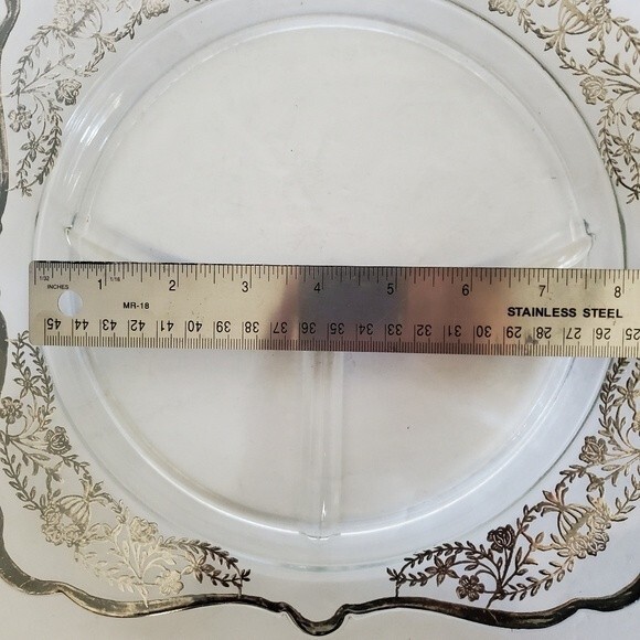 Vintage Imperial Glass Art Deco Silver Overlay Grill Plate Dish Roses & Urn - Picture 7 of 7